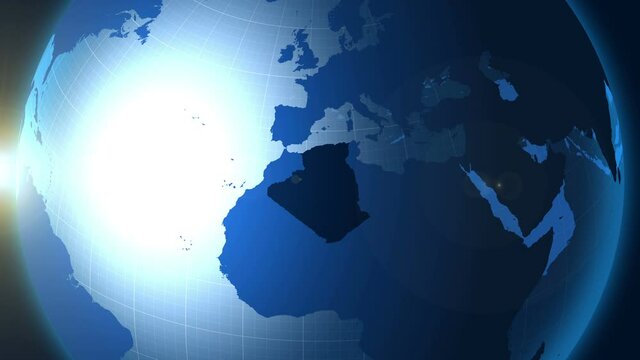 Algeria. Zooming into Algeria on the globe.