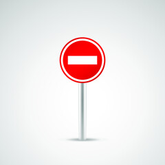 Red Stop Sign, Isolated Road Traffic Regulatory Warning Signage Octagon Isolate, White Octagonal Frame, Metallic Post, Large Detailed Vertical Macro Closeup, Truck Car Accident Safety Concept Metaphor