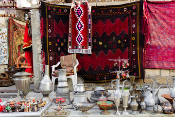 National carpets with Caucasian patterns are for sale in the old town