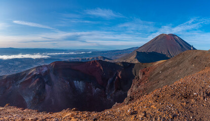 Red crater and Mount Ngauruhoe at Tongariro national park in New Zealand