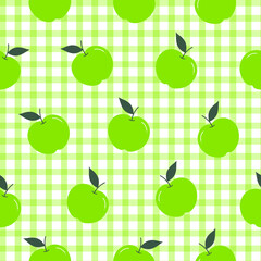 Green apple background Seamless pattern The pattern is randomly scattered and has a square grid as wallpaper.  vector illustration