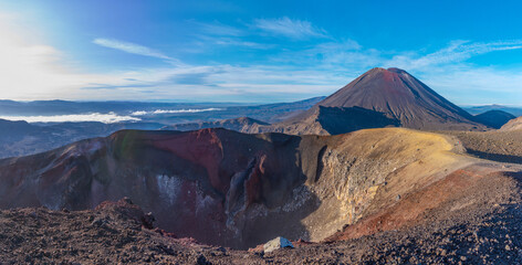 Red crater and Mount Ngauruhoe at Tongariro national park in New Zealand