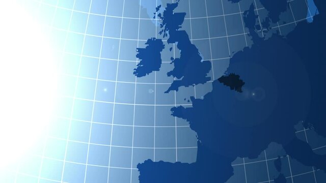 Belgium. Zooming into Belgium on the globe.
