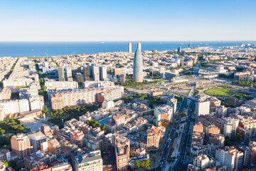 Fototapeta na wymiar Aerial view over the beautiful Barcelona, Spain. 