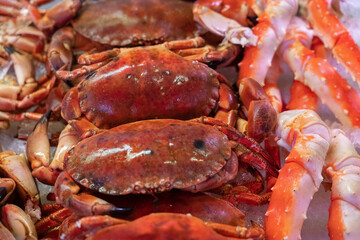 Sea crabs seafood on the market
