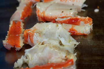 Crab legs sea food on black background