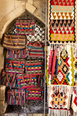 National carpets with Caucasian patterns are for sale in the old town