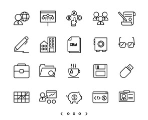 Businessman and business line icon set