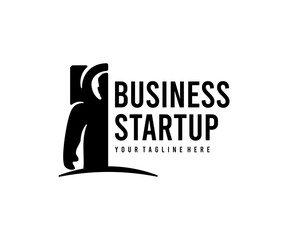 Business startup, astronaut in a space suit, logo design. Space, finance, technology and innovation, vector design and illustration