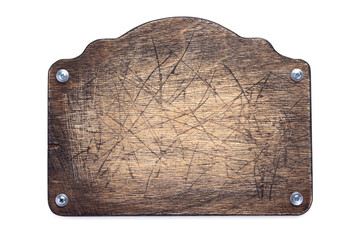 wooden nameplate or wall sign on white background