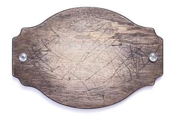 wooden nameplate or wall sign on white background