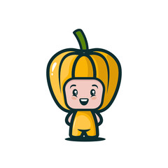 Simple and cute children wearing fruit costume mascot character logo design template vector 