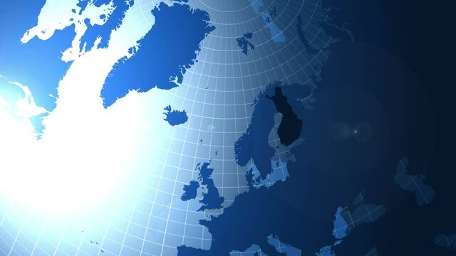 Finland. Zooming into Finland on the globe.