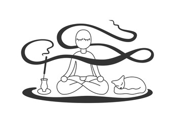 Vector illustration of meditation with cat