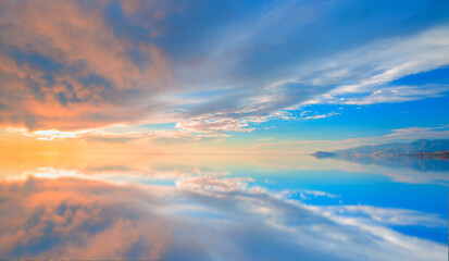 Spectacular sunset over the sea, coast of Alanya Turkey