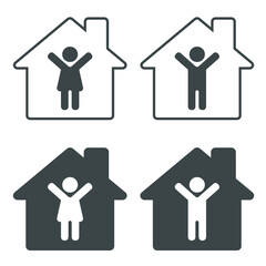 stay home icon collection, women stay at home vector.