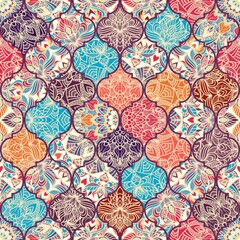 Seamless colorful patchwork in turkish style. Islam, Arabic, Indian, ottoman motifs. Endless pattern can be used for ceramic tile, wallpaper, linoleum, textile, web page background. Vector
