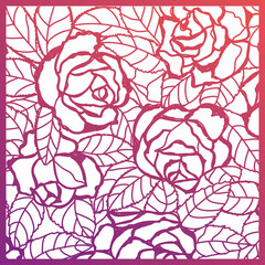 Roses bud outlines. Vector pattern with contours of flowers in redcolors. Abstract art, hand-drawn romantic background. Vector illustration, eps10. Template for poster, banner, cover, leaflets.