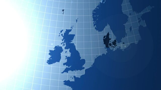 Denmark. Zooming into Denmark on the globe.