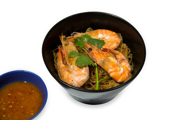 Baked Shrimp with Vermicelli die cut on white isolated.