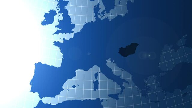 Hungary. Zooming into Hungary on the globe.