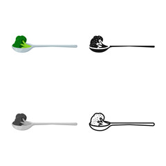 Vector illustration of broccoli and spoon icon. Set of broccoli and dinner stock vector illustration.