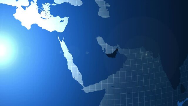 United Arab Emirates. Zooming into UAE on the globe.