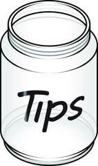 An empty glass tip jar with 