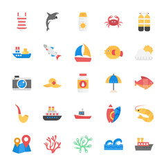 
Sea Life Flat Vector Icons Set
