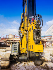 Powerful hydraulic drilling rig. Drilling and piling. Foundations in construction. Geology....