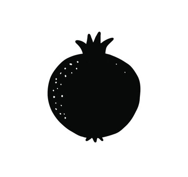 recommend clip art: Pomegranate fruit on a white background.Abstract vector grunge silhouette drawing of a pomegranate fruit .Black and white isolated illustration.Summer print design for t-shirts.Decoration element.