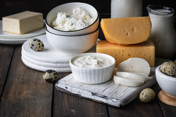 Assorted dairy products. Farm products