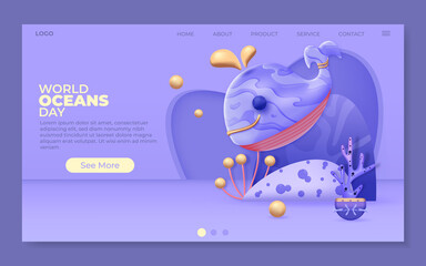 Vector illustration world oceans day background. Great illustration for landing page, banner, poster etc.
