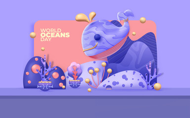 World oceans day. Sea animals. Poster. Vector illustration.