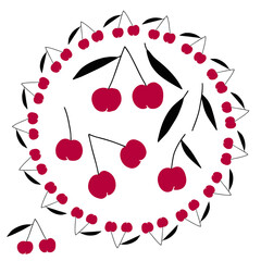 Vector fruit doodle brush with simple cherries shapes. Great for cards, invitations, social media, sticker, marketing.