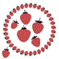 Vector fruit doodle brush with simple strawberries shapes. Great for cards, invitations, social media, sticker, marketing.