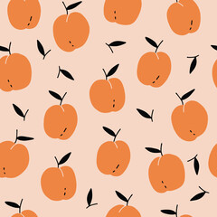 Vector doodle fruit pattern in orange. Simple apricot made into repeat. Great for background, wallpaper, wrapping paper, packaging, fashion.