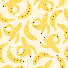 Vector doodle fruit pattern in yellow. Simple bananas made into repeat. Great for background, wallpaper, wrapping paper, packaging, fashion.
