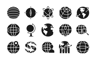 geography tool and global sphere icon set, silhouette style