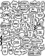 0102 hand drawn background Set of cute speech bubble eith text in doodle style