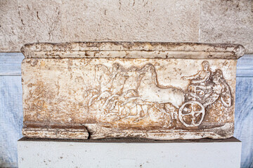 Decorated Ancient ruins in the Agora of Athens in Greece