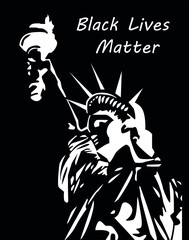 Black Lives Matter protest banner hands holding. Human right of black people in USA. Vector sketch, Hand drawn illustration