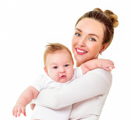 Mother and baby playing and smiling. Happy family.