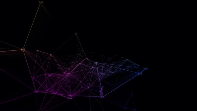 4k 3d abstract Digital background with graph made of nodes shaped 5G text.abstract neon geometrical lines with moving triangles and connection dots. 