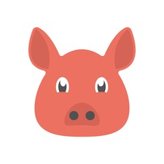 Red pig face icon in flat design style. Logo, mascot element.