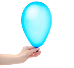 Blue balloon in hand on white background isolation