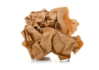 Crumpled brown paper on white background isolation