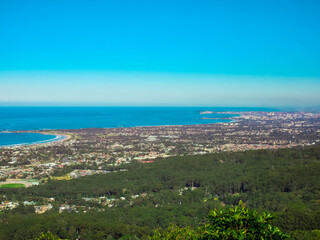 Fototapeta na wymiar Panoramic view of Wollongong Sydney Australia from Bulli Lookout on a sunny winters day blue skies 