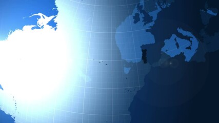 Portugal. Zooming into Portugal on the globe.