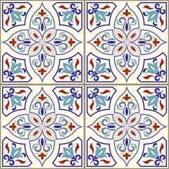 Seamless colorful patchwork in turkish style. Hand drawn background. Azulejos tiles patchwork. Portuguese and Spain decor. Islam, Arabic, Indian, ottoman motif. Perfect for printing on fabric or paper